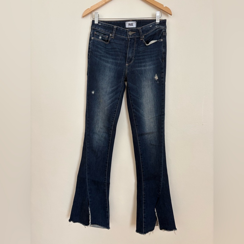 PAIGE Dark Blue Flare Jeans Split Front
